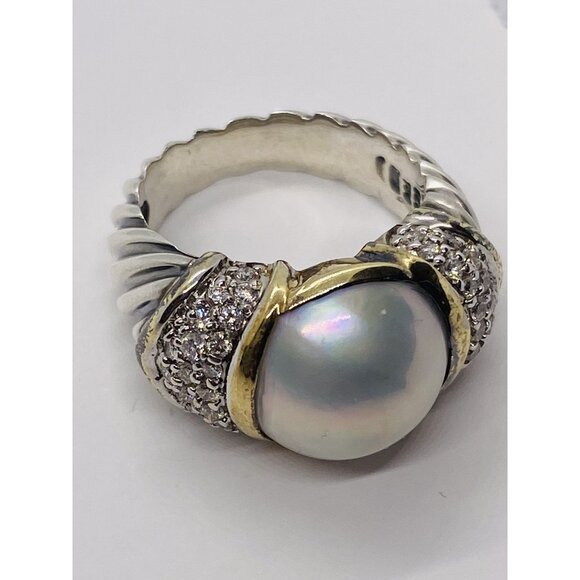 David Yurman Ring 18K Sterling Silver 925 size 5.25 Mabe Pearl